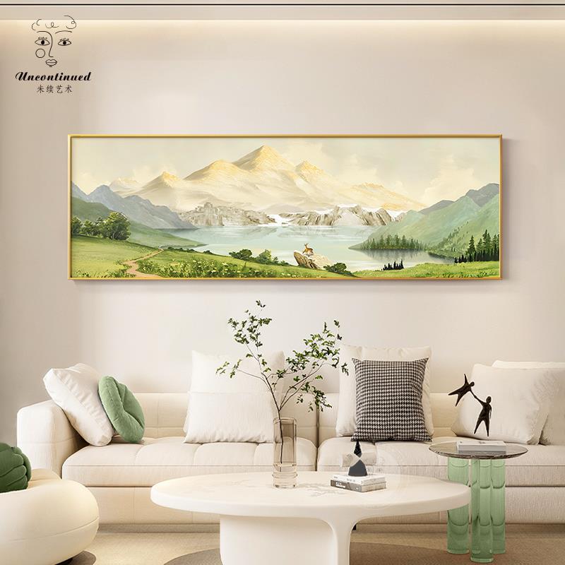 工厂直销奶油风客厅装饰画山水画横幅壁聚宝盆日照金山沙发背景墙