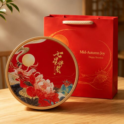 中秋七星伴月红色8粒月饼空盒