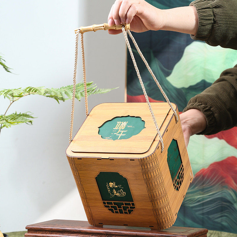 新款复古手提端午节粽子礼盒空盒高档肉粽鸭蛋包装盒酒店企业定制