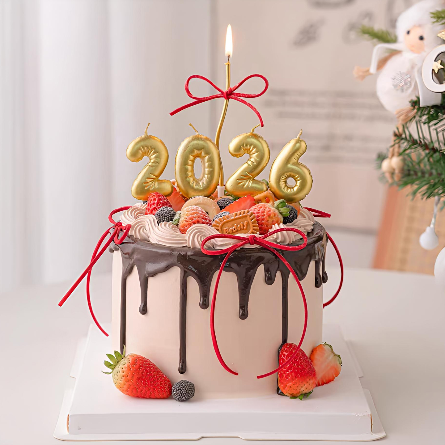 网红2026年金色数字蜡烛新年春节元旦快乐马年烘焙蛋糕装饰插件