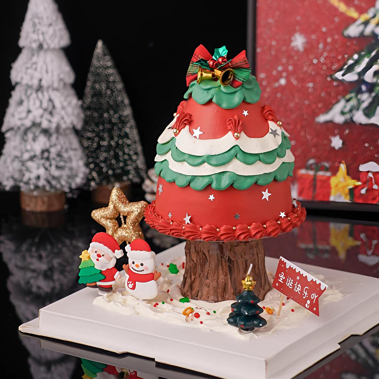 包邮网红圣诞节圣诞树许愿打桩盘蛋糕装饰摆件蝴蝶结铃铛老人插件