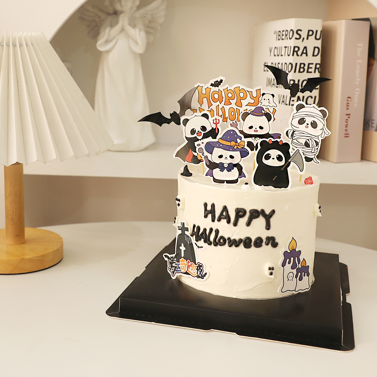 网红万圣节熊猫蝙蝠僵尸插卡halloween甜品派对装扮 生日蛋糕装饰
