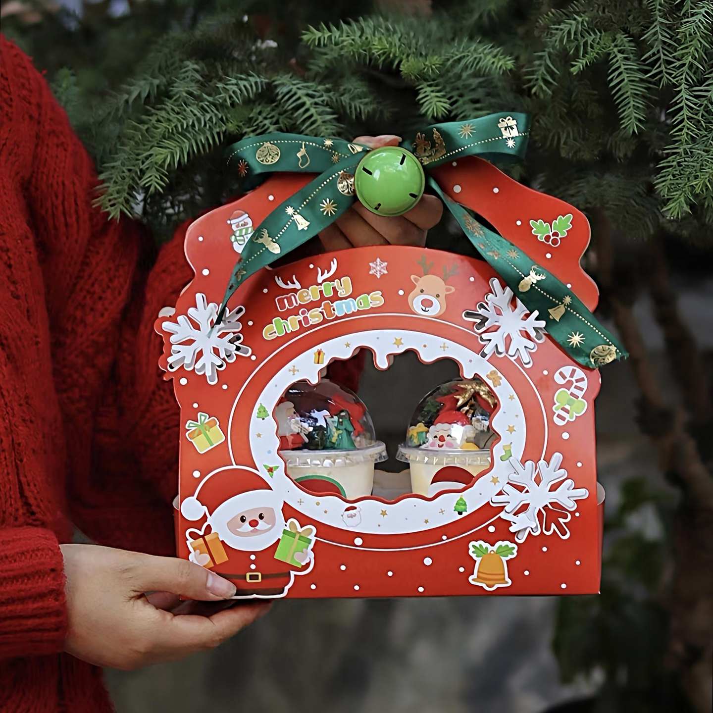 包邮网红圣诞节蛋糕装饰雪花圣诞老人波波杯小熊杯手提包装盒插件