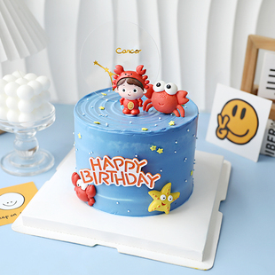 网红巨蟹座星座螃蟹摆件亚克力插件甜品台派对装扮 生日蛋糕装饰