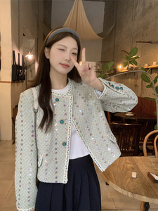 法式名媛小香风外套女秋冬季2023新款高级感小个子粗花呢短款上衣