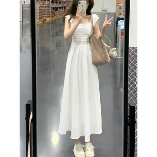 高级感拼接茶歇裙法式 2023夏季 初恋连衣裙女小个子温柔风白色长裙
