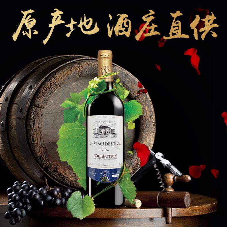 法国原汁进口红酒索尔维亚古堡红葡萄赤霞珠干红女士精选半甜红酒