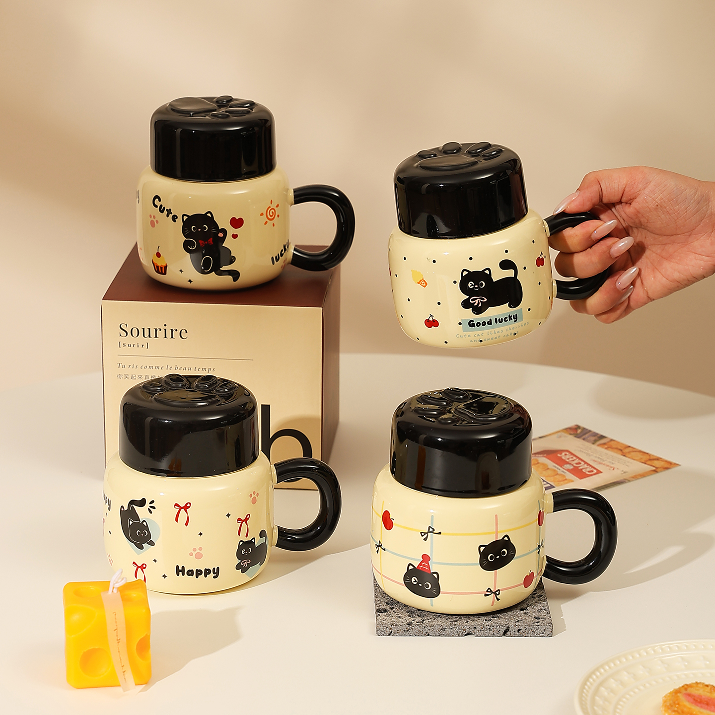 cookzone可爱小黑猫马克杯水壶杯