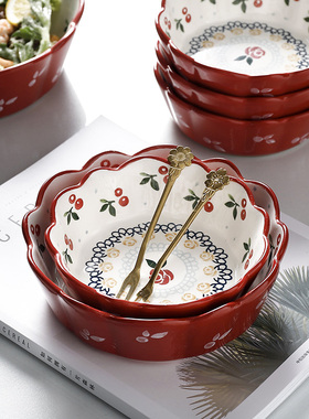 碗可爱少女心陶瓷樱桃碗单个沙拉碗宿舍用学生燕麦碗创意个性家用