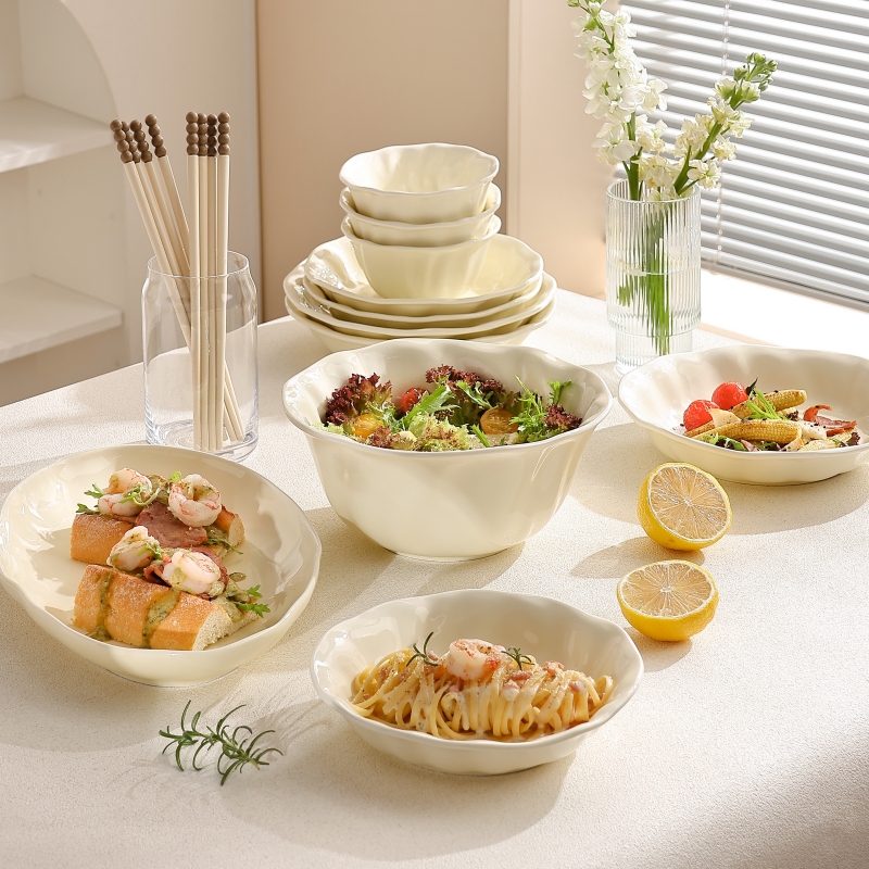 cookzone陶瓷奶油风花边碗盘餐具