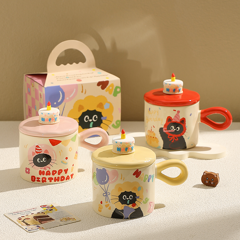 熊谷组陶瓷可爱生日猫马克杯