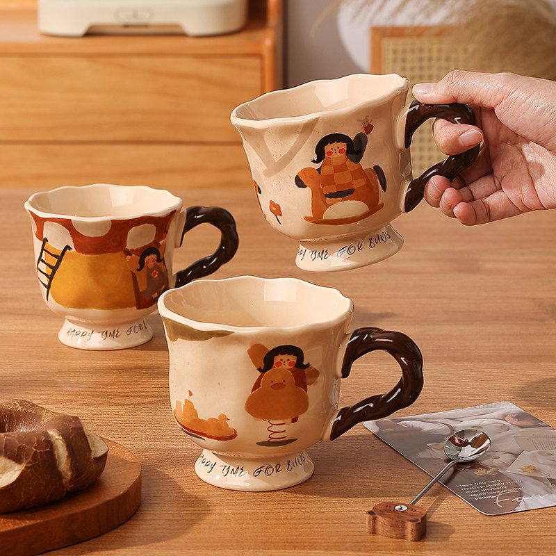复古马克杯女生伴手礼陶瓷水杯办公室艺术感杯子高级感小众咖啡杯