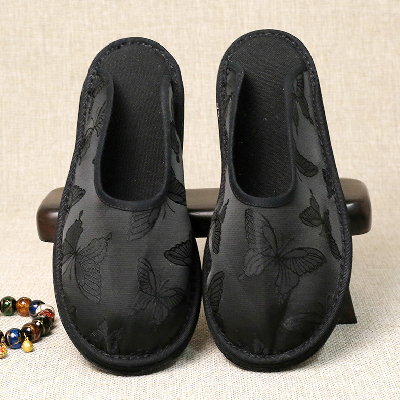 新中式民族风透气包头拖鞋女手工千层底老北京绣花布鞋复古风拖鞋