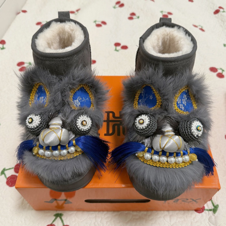 保暖加绒手工虎头棉靴厚底雪地靴