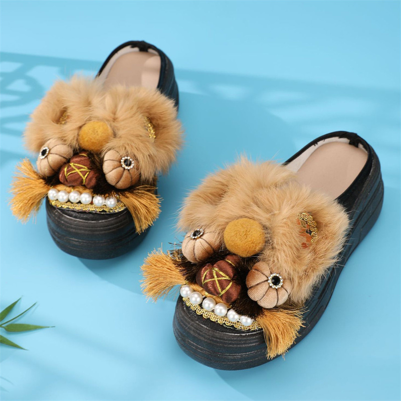 中式国风包头手工复古风虎头拖鞋