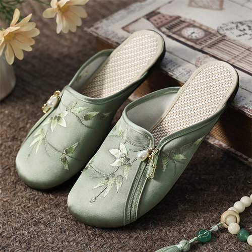 居家外穿时尚绣花包头软底拖鞋