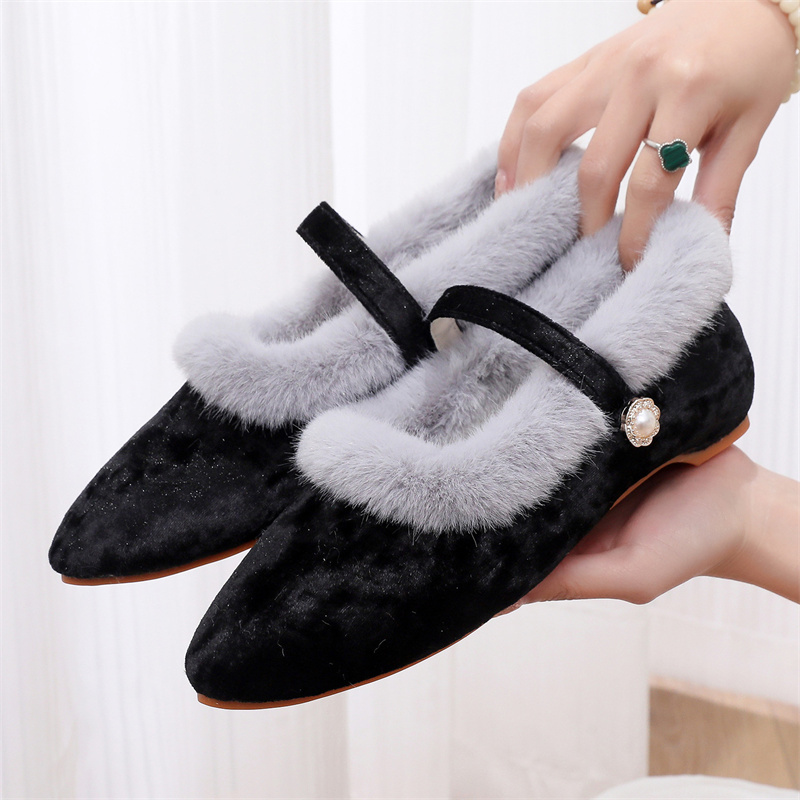 加绒中式古风尖头旗袍汉服女棉鞋