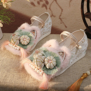 中国风软底纯手工虎头鞋复古内增高老北京布鞋女古风绣花汉服鞋子