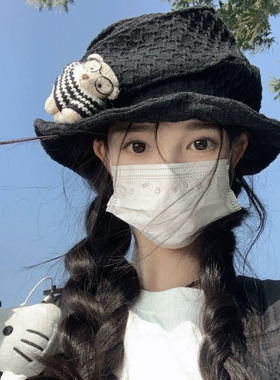 黑色小众设计感渔夫帽女不对称礼帽时髦显脸小气质云朵贝雷帽子