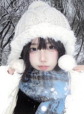 长白山兔毛针织雷锋帽女冬季雪地毛绒线帽女可爱毛球保暖护耳帽子