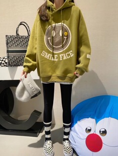 欧洲站加绒加厚韩版大码MM女装2021冬新款减龄宽松慵懒风套头卫衣