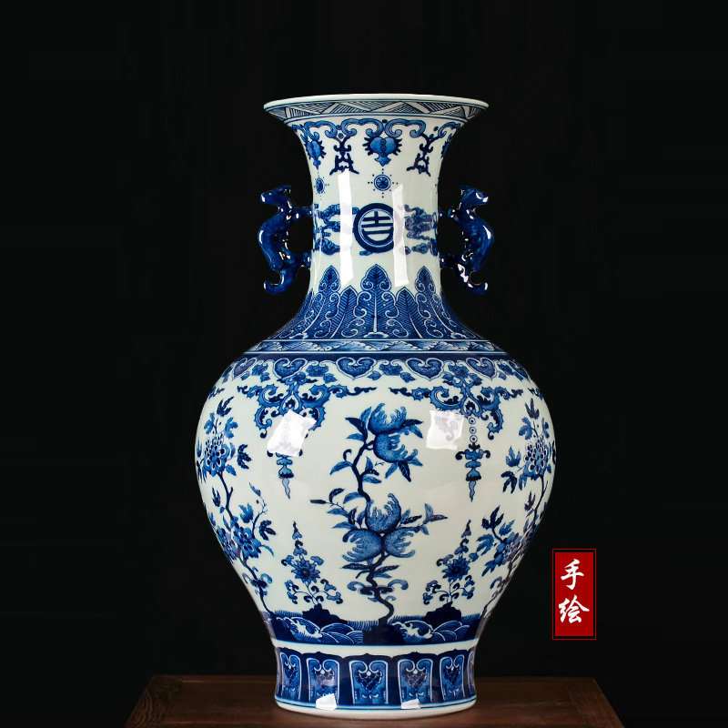 景德镇花瓶插花彷古青花陶瓷器客厅装饰摆件家居电视柜饰品大号