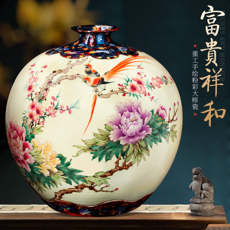 景德镇名家手绘花瓶轻奢家居装饰品玄关中式博古架客厅陶瓷摆件