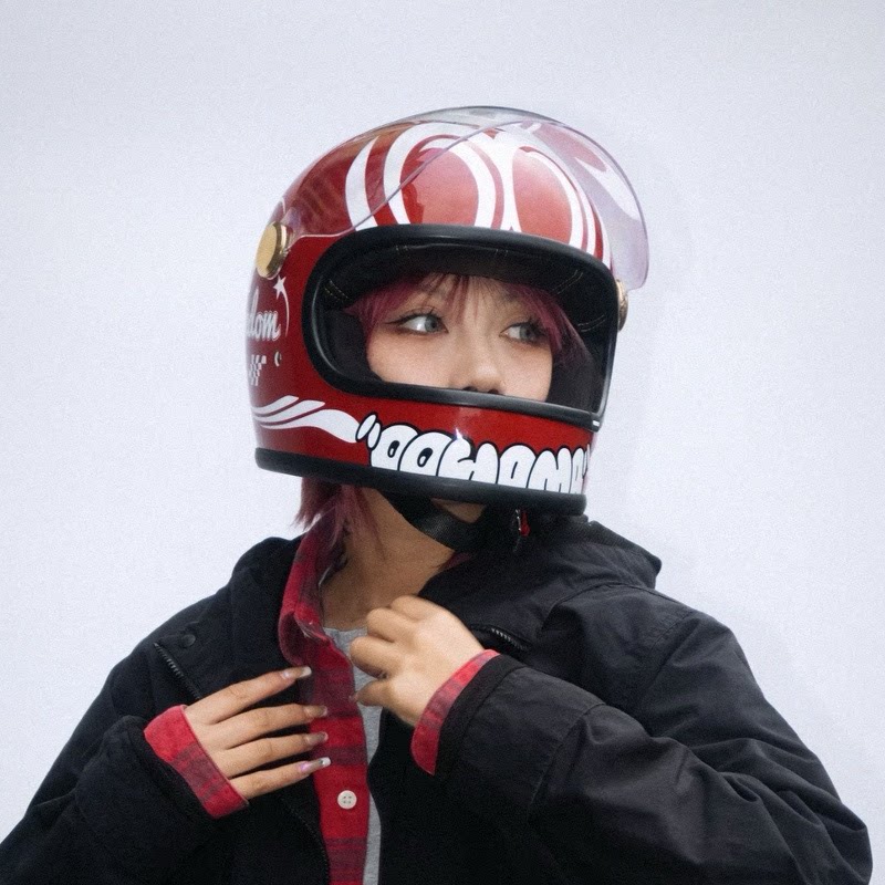 OOHAMA复古大眼睛乐高全盔小盔体男女通用情侣摩托车头盔3C哈雷