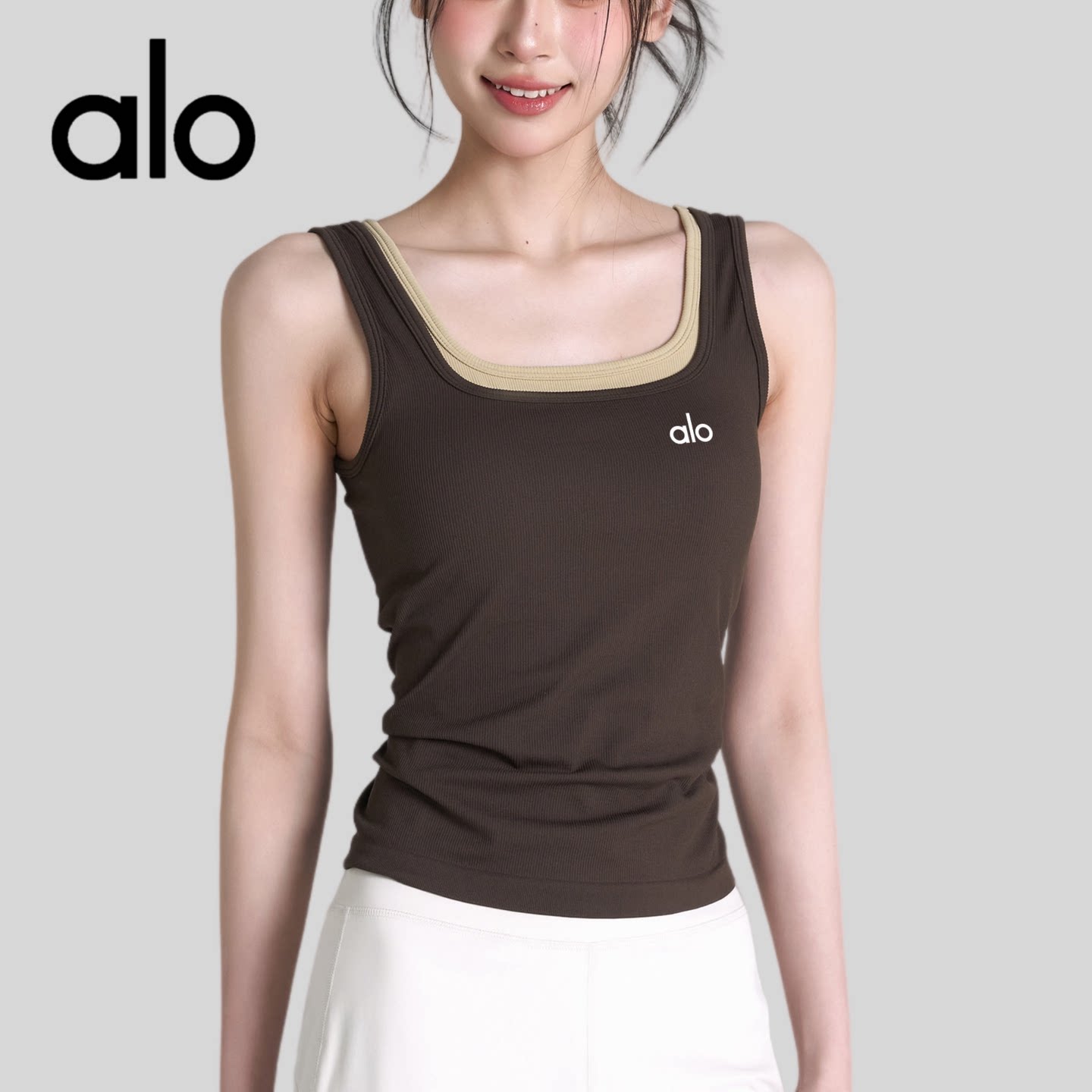 AIo训练无袖运动背心女含胸垫拼色健身服透气训练瑜伽上衣夏季款