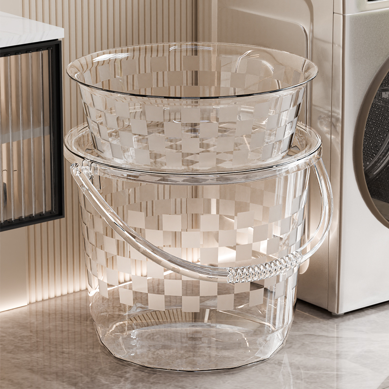 水桶家用大号储水桶带盖透明洗澡桶洗衣提桶洗脸盆水勺盖子四件套