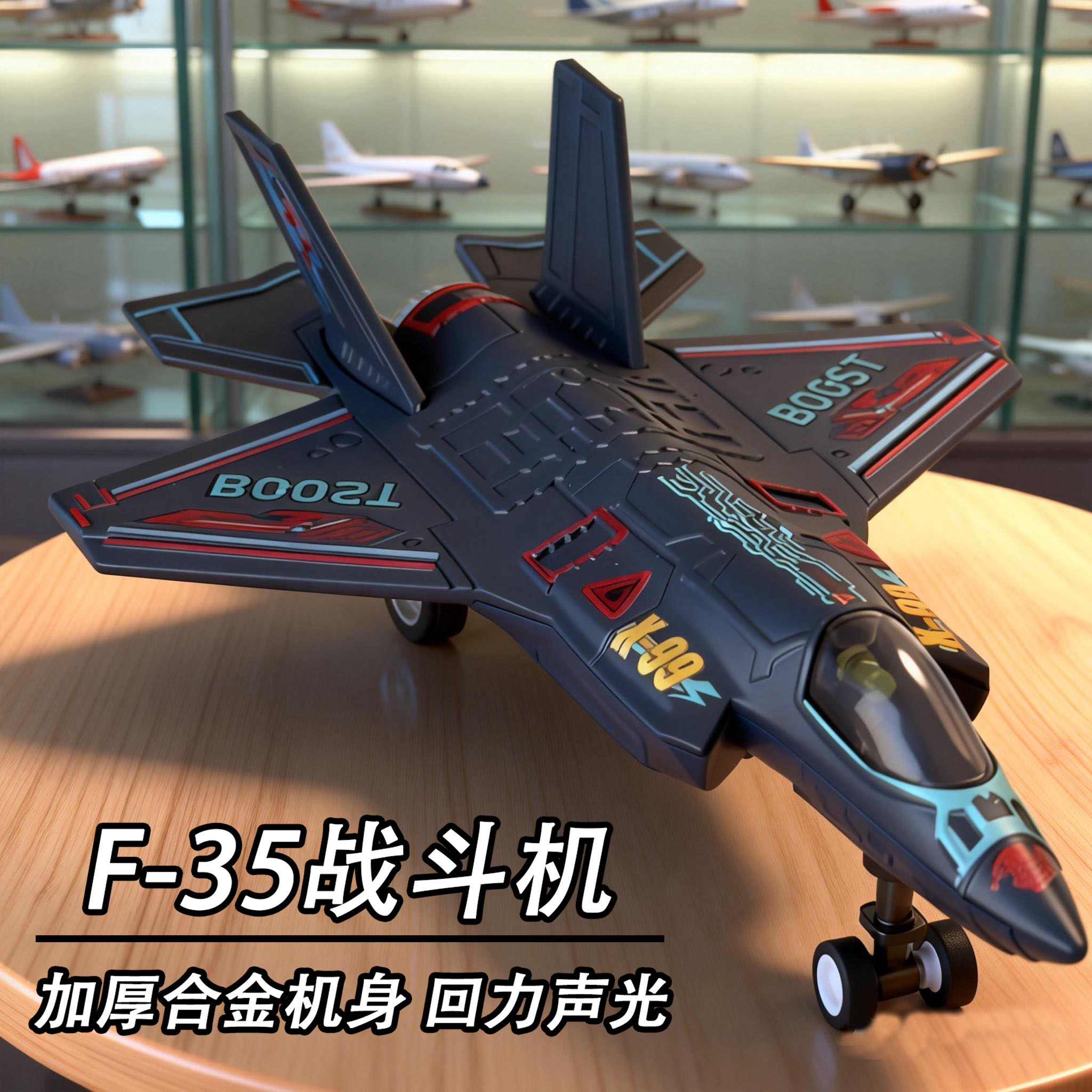 声光回力美国F-35战斗机合金模型仿真飞机男孩儿童金属玩具模型机