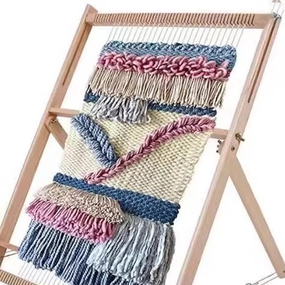 木制手工编织框架毛线地毯桌面