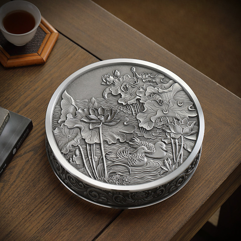 青花彤锡制茶饼收纳盒高端茶叶盒包装普洱茶叶罐收纳盒醒茶罐茶仓