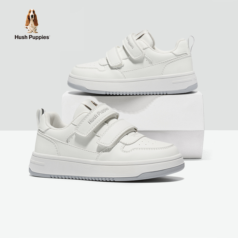 暇步士童鞋儿童小白鞋女童运动鞋白色学生防滑轻便魔术贴男童鞋子