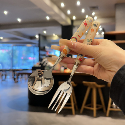 304不锈钢干饭勺叉陶瓷手柄