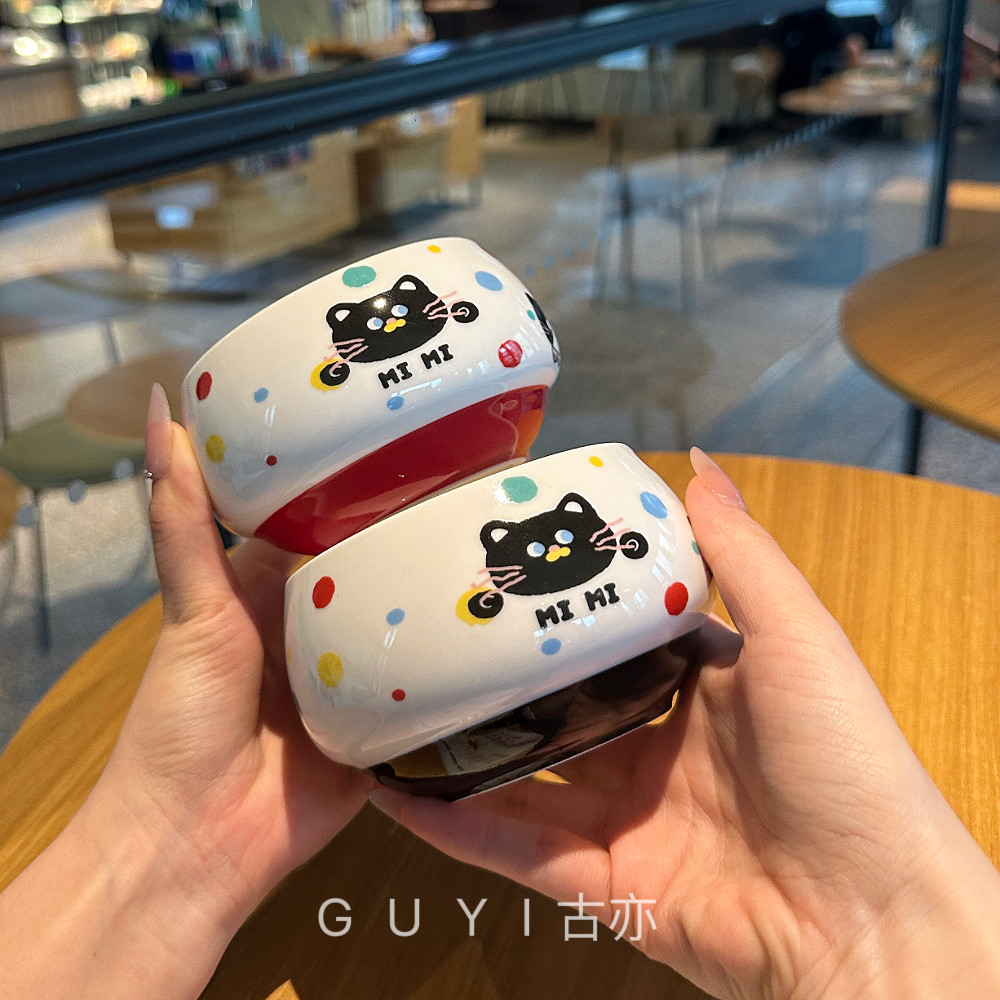 小咪咪也太可爱了！喵乐谷彩色波点可爱猫咪餐具儿童陶瓷饭碗沙拉,餐饮具,碗,淘宝优惠券,粉丝福利购,淘宝优惠卷