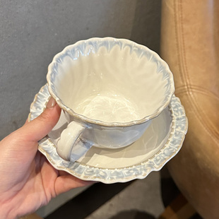 【娘家自留款】令人心动！烟蓝系列餐具创意花边浮雕咖啡杯碟