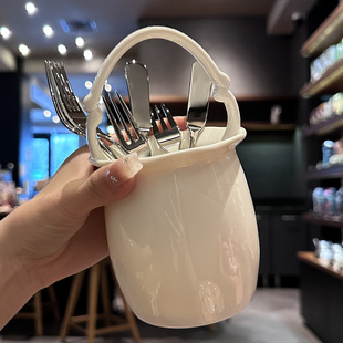 【老板娘家·勺叉收纳篮】手提筷子筒刀叉勺筷收纳筒陶瓷摆件装饰