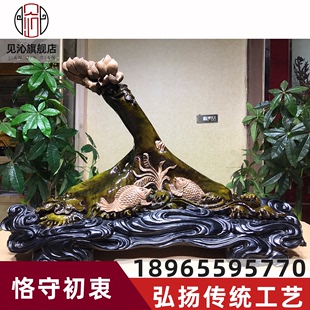 见沁金丝楠阴沉木老料连年有余摆件收藏送礼木雕工艺品家居摆设品