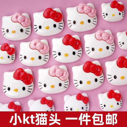 卡通软胶kt猫头蛋糕装饰摆件唯美红色点点蝴蝶结kt猫儿童生日装扮