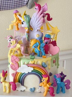 网红卡通小马宝莉蛋糕装饰摆件彩虹独角兽女孩生日烘焙装扮插件
