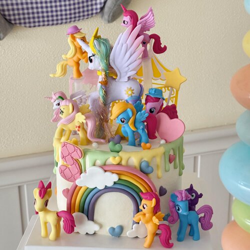 网红卡通小马宝莉蛋糕装饰摆件彩虹独角兽女孩生日烘焙装扮插件