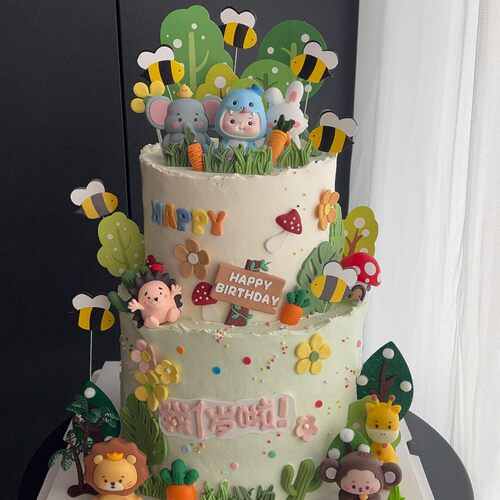 网红森系蛇宝宝蛋糕装饰摆件动物园狮子大象儿童生日烘焙甜品装扮