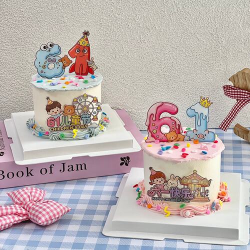 六一儿童节快乐蛋糕装饰男孩女孩摩天轮旋转木马61亚克力插件插牌