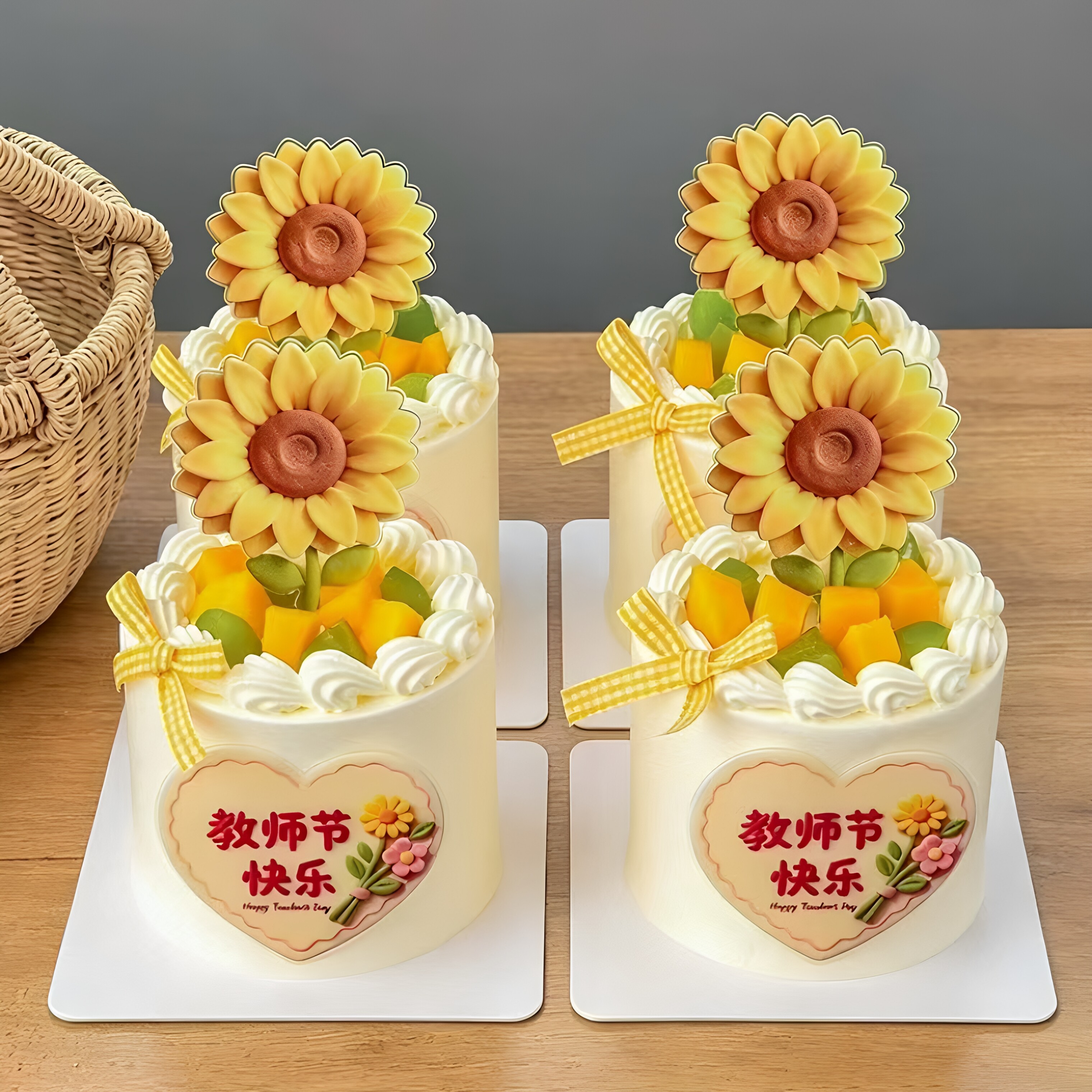 网红教师节快乐向日葵蛋糕装饰亚克力老师节日花束甜品装扮摆件