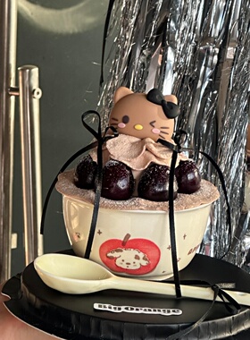 2026网红圣诞节新年黑皮kt猫苹果小狗碗蛋糕装饰车厘子碗樱桃碗