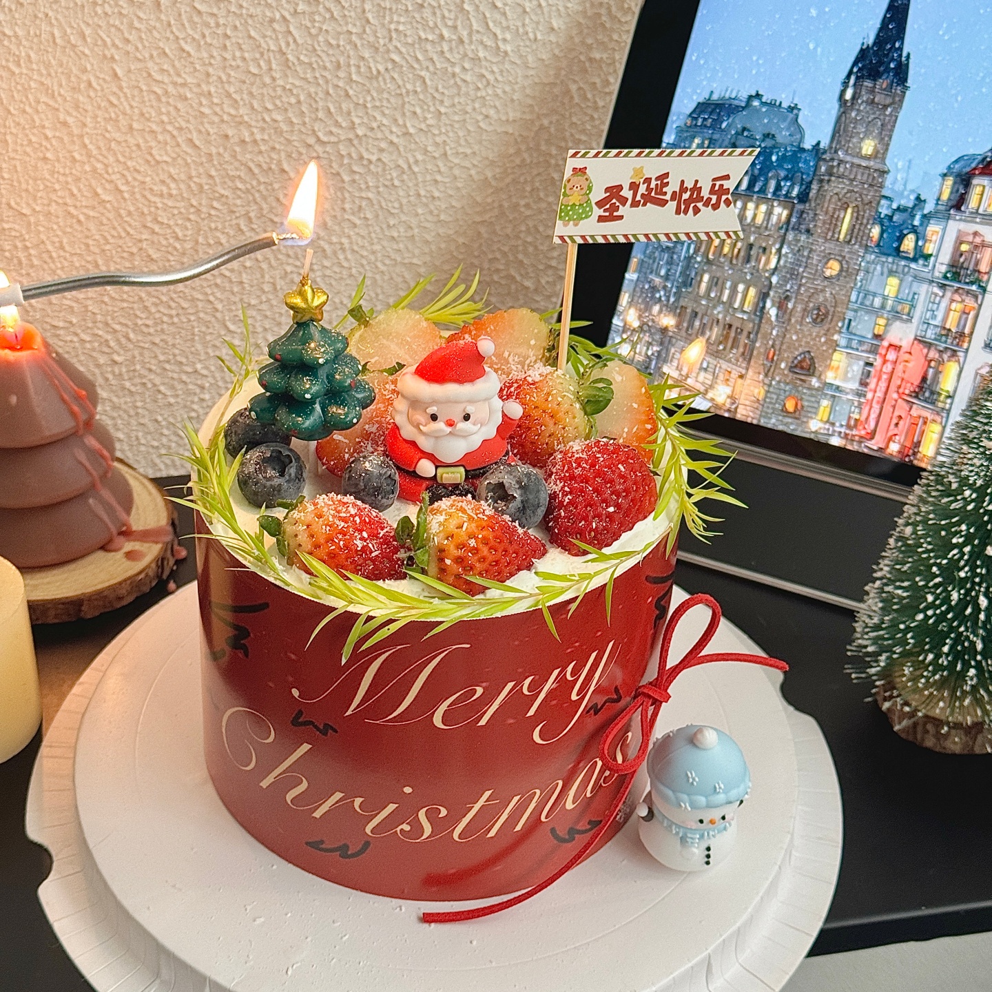 2026圣诞树围边蛋糕装饰圣诞老人雪人摆件节日烘焙甜品装扮插件