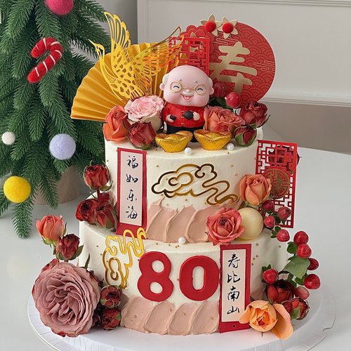 网红中式国风生日蛋糕装饰摆件老人祝寿爷爷奶奶寿公寿婆甜品烘焙