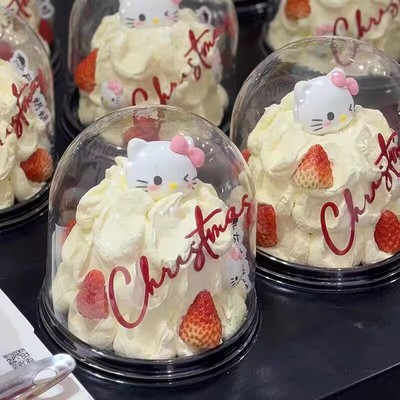 网红圣诞节kt猫亚克力merrychristmas插件4寸半圆透明蛋糕盒装饰