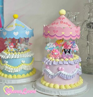 抱抱酱同款三丽鸥旋转木马蛋糕装饰插牌女生生日骑马玉桂狗库洛米